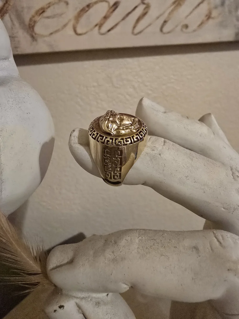 10 K Real Gold Medusa-Style Signet Ring for Men Sz 7